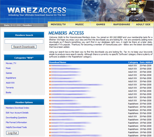 WarezAccess Members Screenshot